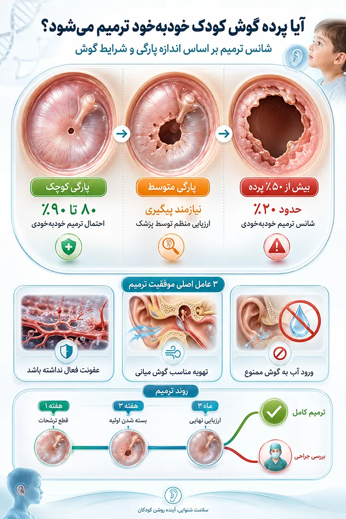 اینفوگرافیک آیا پرده گوش کودکان خودبه‌خود ترمیم می‌شود؟