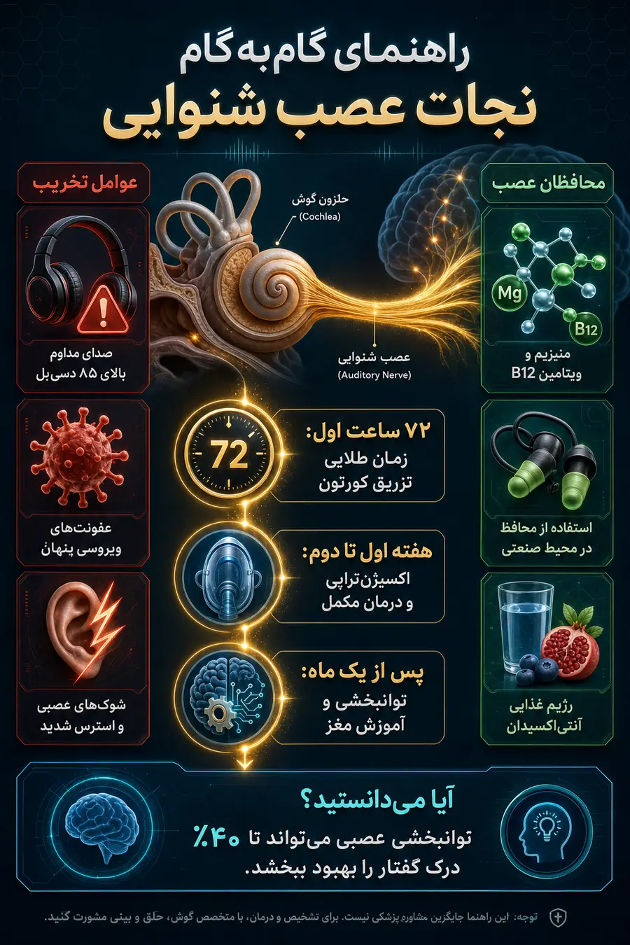 اینفوگرافیک آیا عصب گوش قابل درمان است؟ برگشتن عصب گوش و آخرین درمان عصب شنوایی