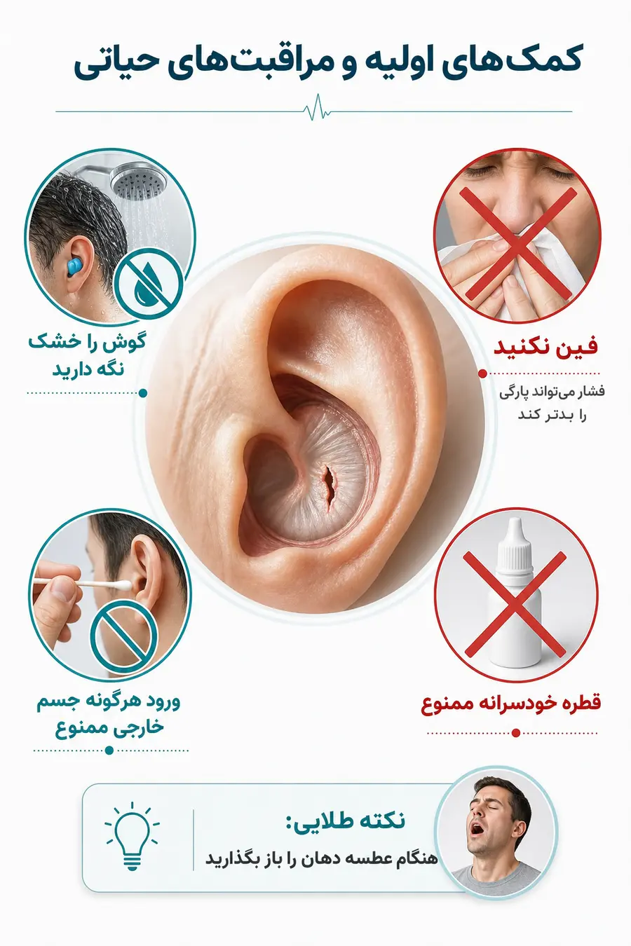 اینفوگرافیک مهمترین علائم پارگی پرده گوش چیست؟ 7 نشانه اصلی
