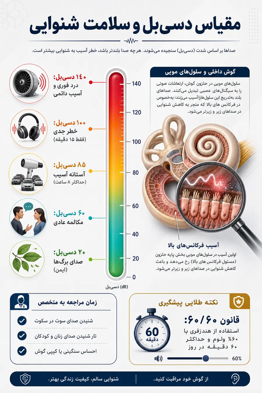 اینفوگرافیک از کجا بفهمم کم شنوایی دارم؟ + چکلیست علائم اولیه و تست خانگی
