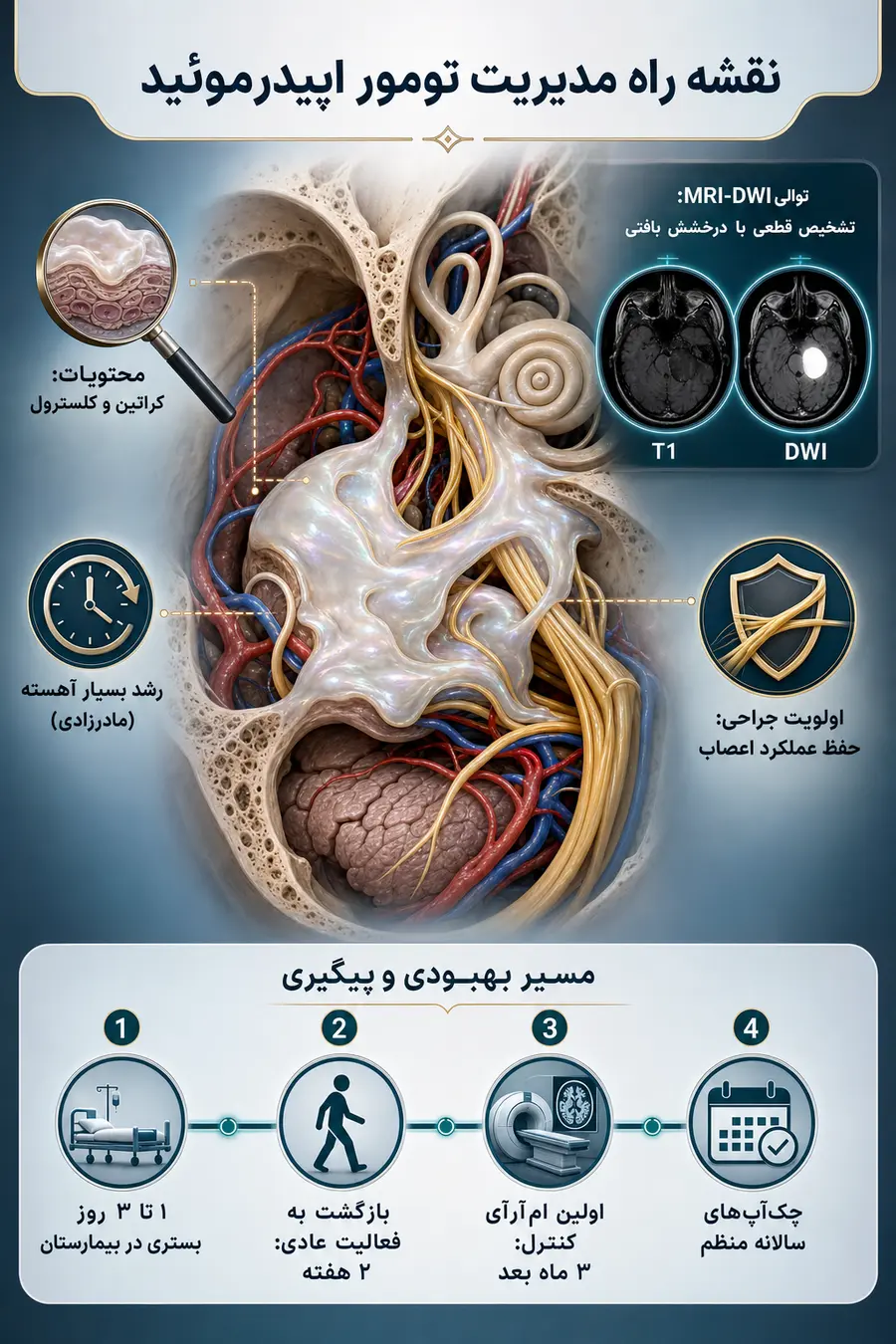 اینفوگرافیک تومور اپیدرموئید گوش و قاعده جمجمه چیست؟ علائم و روش درمان